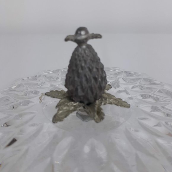 Val St Lambert Crystal Glass Covered Candy Dish Thistle Pineapple Finial Signed - Picture 6 of 12